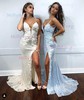 Sheath/Column Sweep Train V-neck Sequined Appliques Lace Prom Dresses