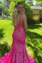 Trumpet/Mermaid V-neck Sequined Floor-length Prom Dresses