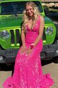 Trumpet/Mermaid V-neck Sequined Floor-length Prom Dresses