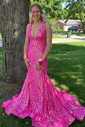 Trumpet/Mermaid V-neck Sequined Floor-length Prom Dresses