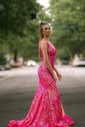 Trumpet/Mermaid V-neck Sequined Floor-length Prom Dresses