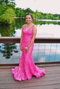 Trumpet/Mermaid V-neck Sequined Floor-length Prom Dresses