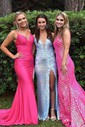 Trumpet/Mermaid V-neck Sequined Floor-length Prom Dresses