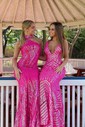 Trumpet/Mermaid V-neck Sequined Floor-length Prom Dresses