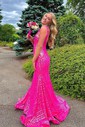 Trumpet/Mermaid V-neck Sequined Floor-length Prom Dresses