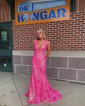 Trumpet/Mermaid V-neck Sequined Floor-length Prom Dresses