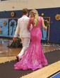 Trumpet/Mermaid V-neck Sequined Floor-length Prom Dresses