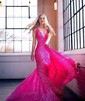 Trumpet/Mermaid V-neck Sequined Floor-length Prom Dresses