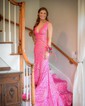 Trumpet/Mermaid V-neck Sequined Floor-length Prom Dresses