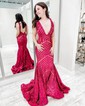 Trumpet/Mermaid V-neck Sequined Floor-length Prom Dresses