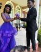 Ball Gown V-neck Tulle Ruffle Tiered Prom Dresses With Appliques