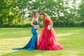 Ball Gown V-neck Floor-length Glitter Prom Dresses With Ruffle