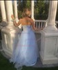 Princess Strapless Lace Tulle Ruffle Prom Dresses With Appliques