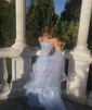 Princess Strapless Lace Tulle Ruffle Prom Dresses With Appliques