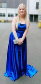 A-line Square Neckline Silk-like Satin Sweep Train Split Front Prom Dresses