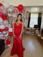 Mermaid V-neck Backless Satin Prom Dresses With Appliques