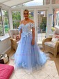 Ball Gown Off-the-shoulder Tulle Prom Dresses With Appliques