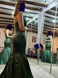 Dark Green Mermaid V-neck Satin Prom Dresse