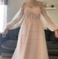 A-line Off-the-shoulder Tulle Puff Sleeve Prom Dresses With Appliques