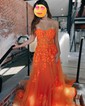 Ball Gown Tulle Strapless Prom Dresses With Appliques