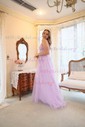 Ball Gown One Shoulder Tulle Cut Out Prom Dresses With Floral