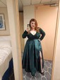 Ball Gown V-neck Sparkly Sequin Satin Prom Dresses With Long Sleeves