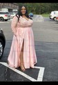 Ball Gown V-neck Sparkly Sequin Satin Prom Dresses With Long Sleeves