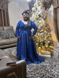 Ball Gown V-neck Sparkly Sequin Satin Prom Dresses With Long Sleeves