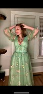 Ball Gown V-neck Tulle Floral Prom Dresses With Appliques