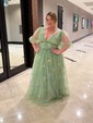 Ball Gown V-neck Tulle Floral Prom Dresses With Appliques