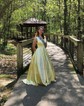 Ball Gown V-neck Satin Sweep Train Prom Dresses With Pockets