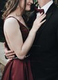 Ball Gown V-neck Satin Sweep Train Prom Dresses With Pockets