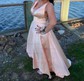 Ball Gown V-neck Satin Sweep Train Prom Dresses With Pockets