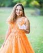Princess V-neck Backless Tulle Prom Dresses With Appliques