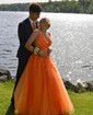 Princess V-neck Backless Tulle Prom Dresses With Appliques