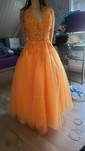 Princess V-neck Backless Tulle Prom Dresses With Appliques