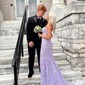 Trumpet/Mermaid Sweep Train Sweetheart Tulle Appliques Lace Prom Dresses