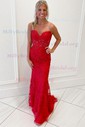 Mermaid Strapless Tulle Corset Prom Dresses With Appliques