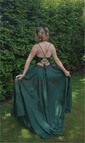 A-line V-neck Satin Prom Dresses With Appliques