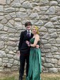 A-line V-neck Satin Prom Dresses With Appliques