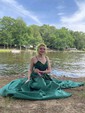 A-line V-neck Satin Prom Dresses With Appliques