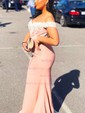 Mermaid Off-the-shoulder Stretch Crepe Modest Prom Dresses With Appliques