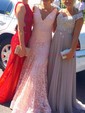 Mermaid V-neck Floor-length Lace Prom Dresses
