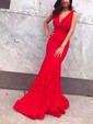 Mermaid V-neck Floor-length Lace Prom Dresses