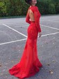 Mermaid Illusion Tulle Cut Out Beaded Prom Dresses With Appliques