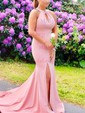 Trumpet/Mermaid Scoop Neck Stretch Crepe Sweep Train Split Front Prom Dresses