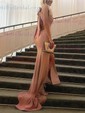 Trumpet/Mermaid Scoop Neck Stretch Crepe Sweep Train Split Front Prom Dresses