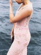 Mermaid V-neck Lace Tulle Prom Dresses With Appliques