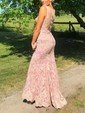 Mermaid V-neck Lace Tulle Prom Dresses With Appliques