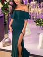 Sheath/Column Off-the-shoulder Satin Modest Prom Dresses